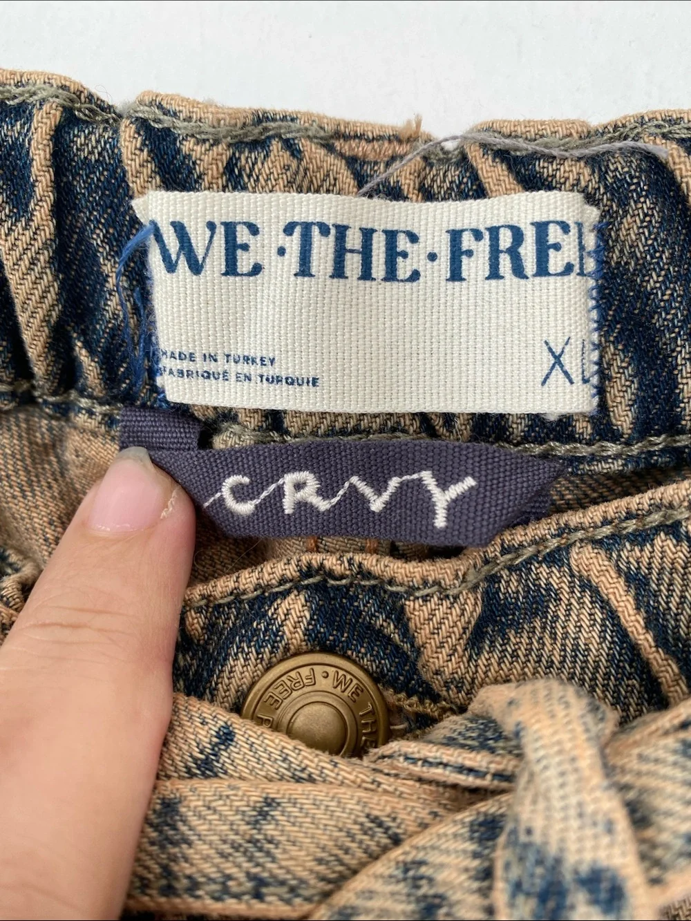 NEW We The Free People Crvy Outlaw Mid-Rise Wide Leg Jeans XL Tan Blue Boho Chic
